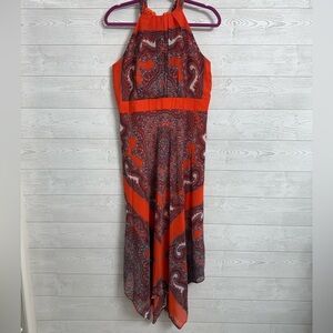 Wardrobe A Women’s Orange Chiffon Paisley Sleeveless Maxi Dress. Size 12